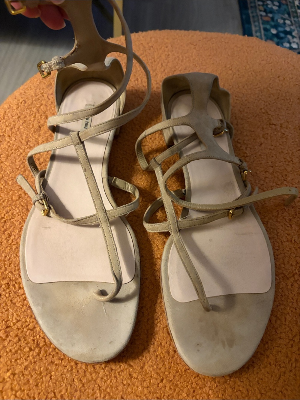 Miu Miu Beige Strappy suede Leather Sandals